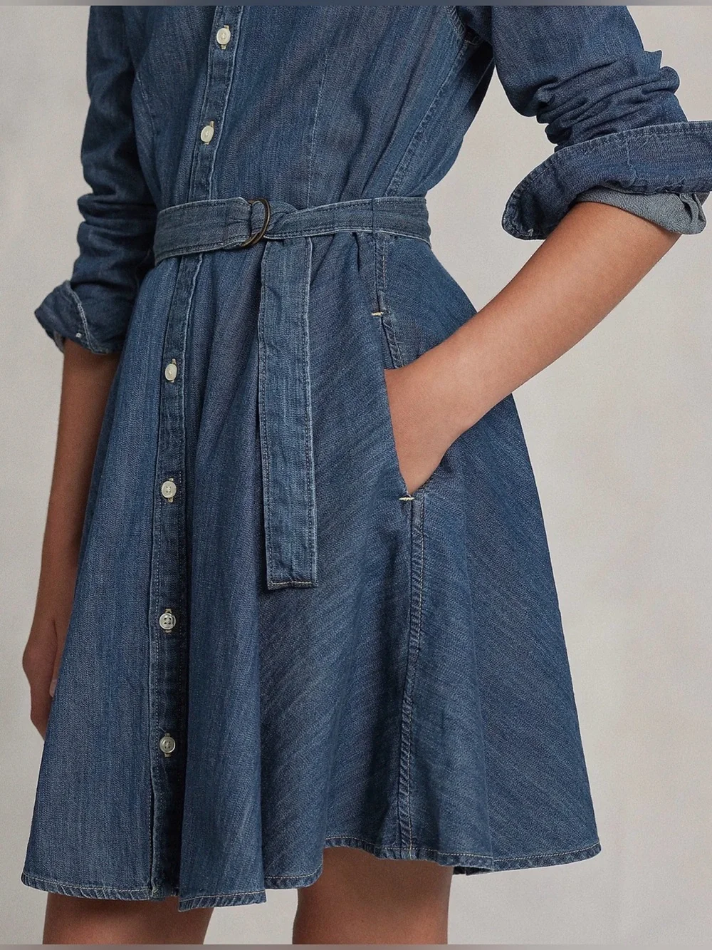 Polo Ralph Lauren Girls Denim Shirt Dress with Belt (Size: 14)
